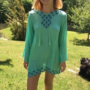 Raviya Turquoise Long Sleeve Dress/Cover-Up